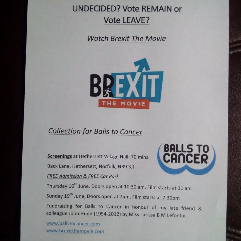 Brexit The Movie Screenings & Collection for Balls To Cancer
