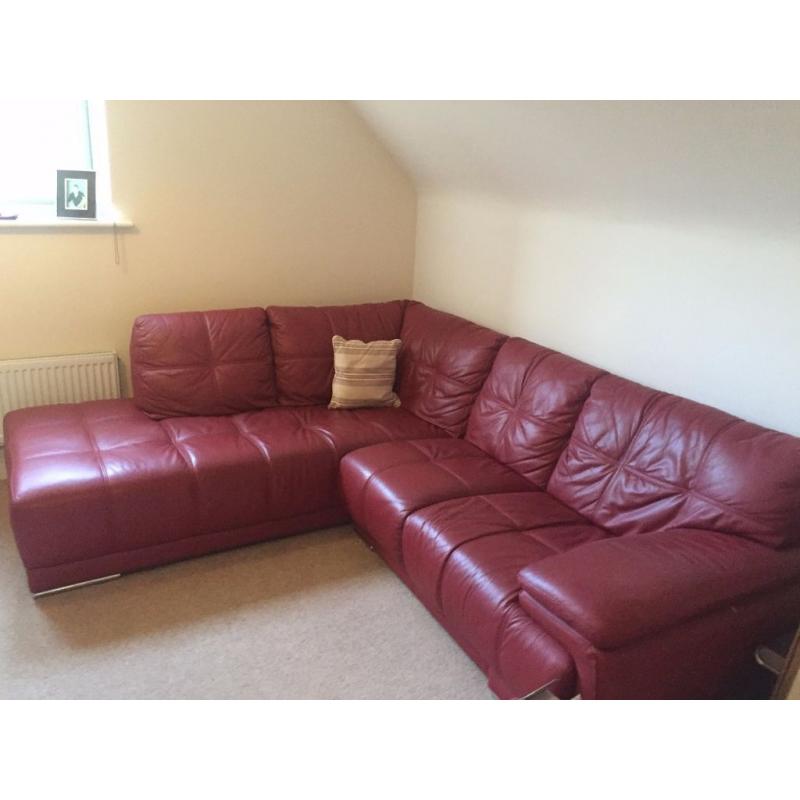 Red Leather Corner Sofa - Perfect Condition