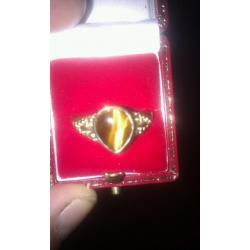 TIGERS EYE GOLD PLATED RING SIZE M WITH BOX
