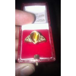 TIGERS EYE GOLD PLATED RING SIZE M WITH BOX