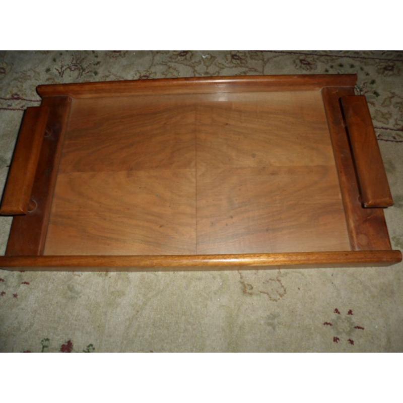 VINTAGE WOODEN TEA-TRAY WITH GLASS BASE