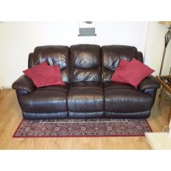 Large 3 seater reclining leather sofa (brown)