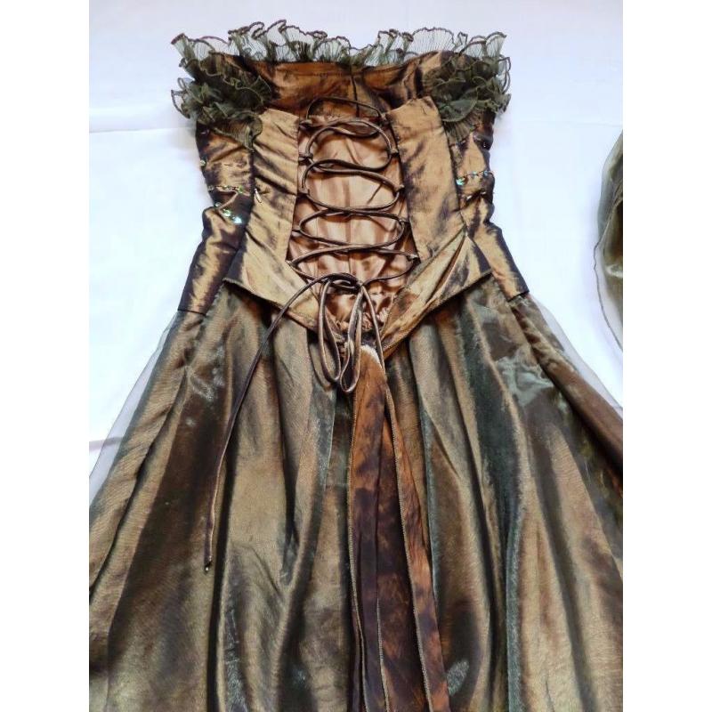Gorgeous bronze taffeta effect layered evening dress