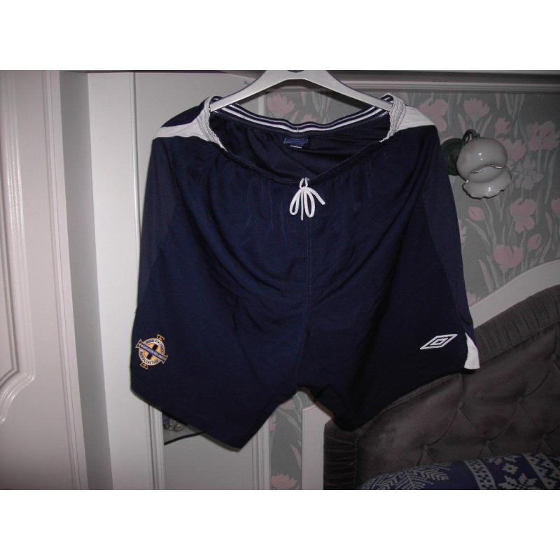 NORTHERN IRELAND FOOTBALL SHORTS, NAVY, AWAY, 2 XL, ONLY WORN ONCE, “GET READY FOR THE EUROS”