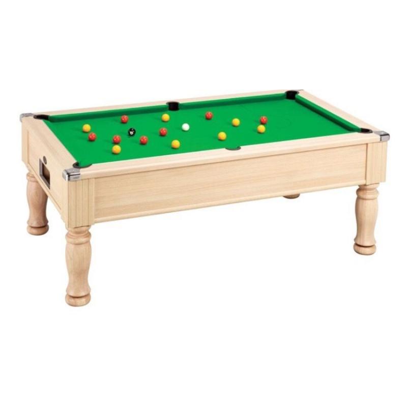 Monarch 6' oak pool table with one 6' piece of slate bed, pool balls, cues, rack & rest
