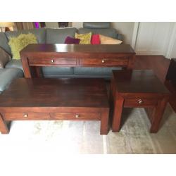 Matching Solid Wood Coffee, Lamp & Console Tables trio