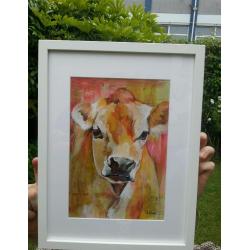 Framed original acrylic painting - calf