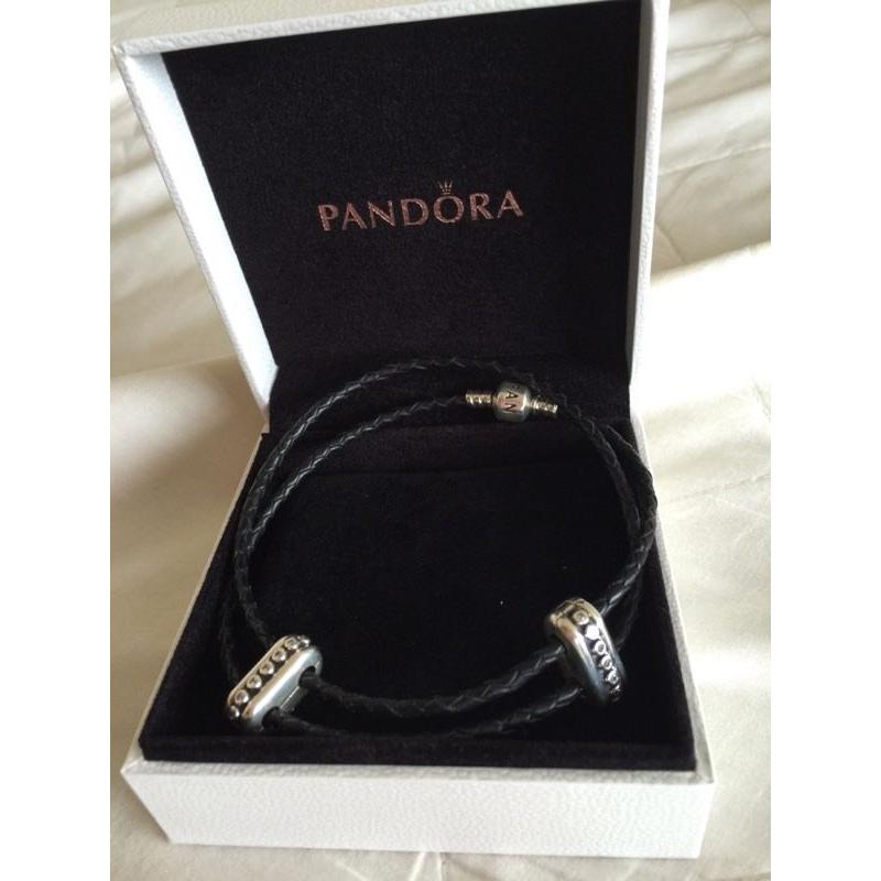 New pandora leather bracelet with Jewel clips