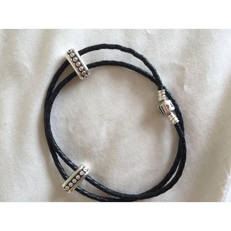 New pandora leather bracelet with Jewel clips