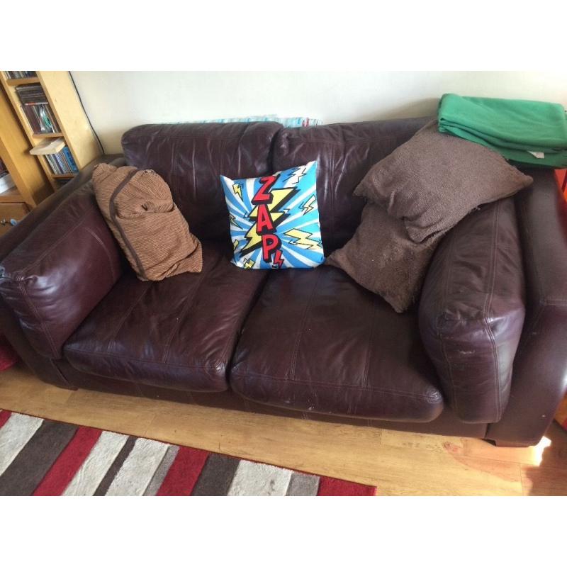Large Brown leather 2 seater sofa in great condition from smoke free home