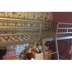 High sleeper / loft bed frame only with shelves and cupboard for sale cheap .