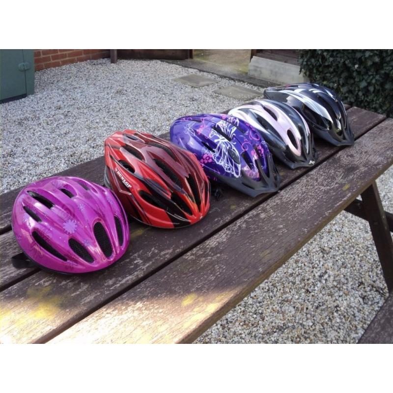 Cycle / Bike Helmets x 5 / 2 Adult / 3 Girly Child or Teenager