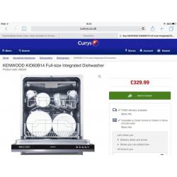 Kenwood integrated dishwasher for sale