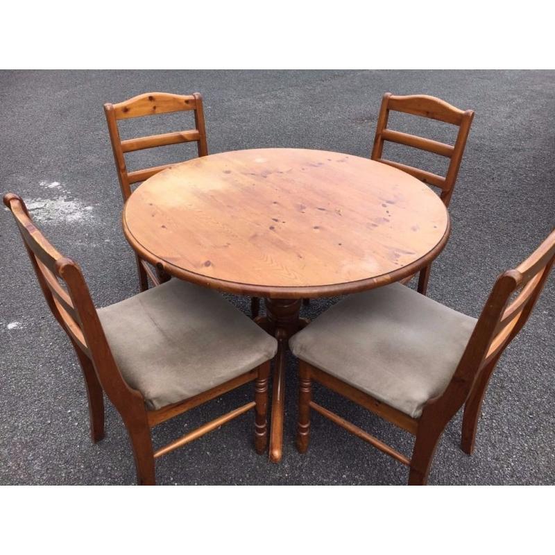 Solid Wood Handcrafted Dining Table & 4 Vintage Velvet Covered Chairs