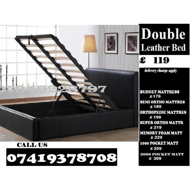NEW LOW PRICE Douuble LEATHER STORAGE BED FRAME WITH MEMOREY FOAM Mattrss