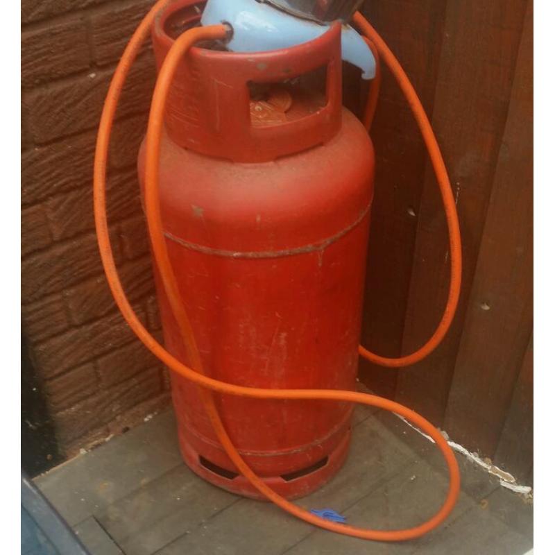 Patio heater with full gas bottle