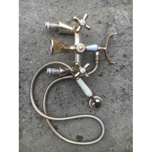 GOLD PLATED BATH MIXER TAPS WITH SHOWER ATTACHMENT