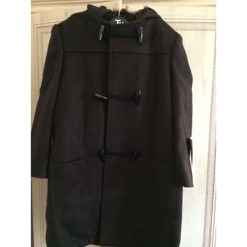 Brand new with tags John Lewis dark brown duffel coat perfect for school .