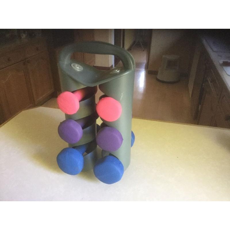 Set of 6 dumbells neoprene covered, in carry case. 12 kg total..collect only