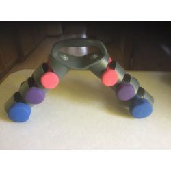 Set of 6 dumbells neoprene covered, in carry case. 12 kg total..collect only