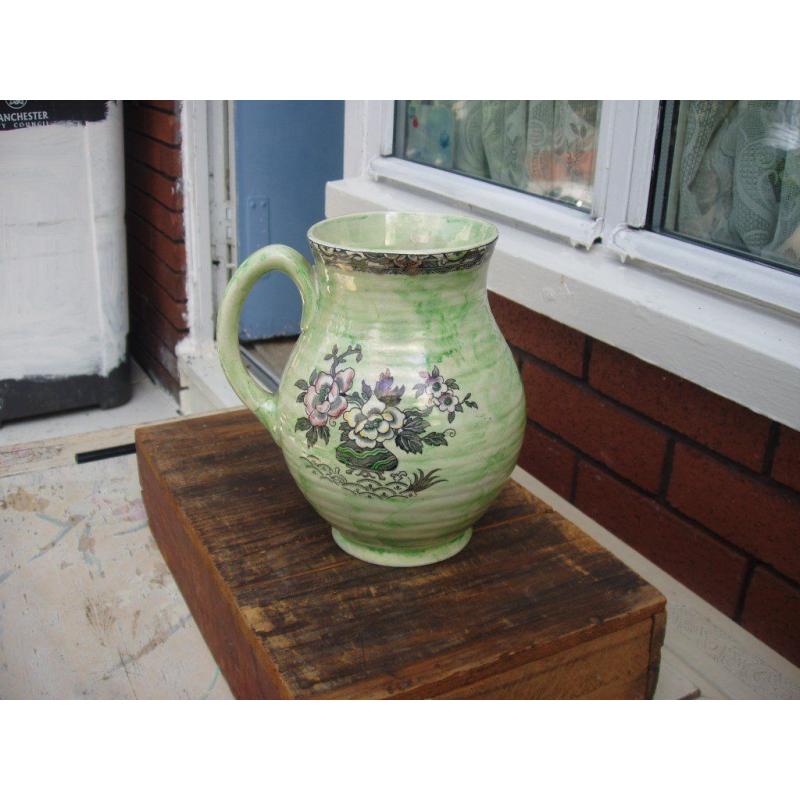 arthur wood lustre ware jug green flower decoration