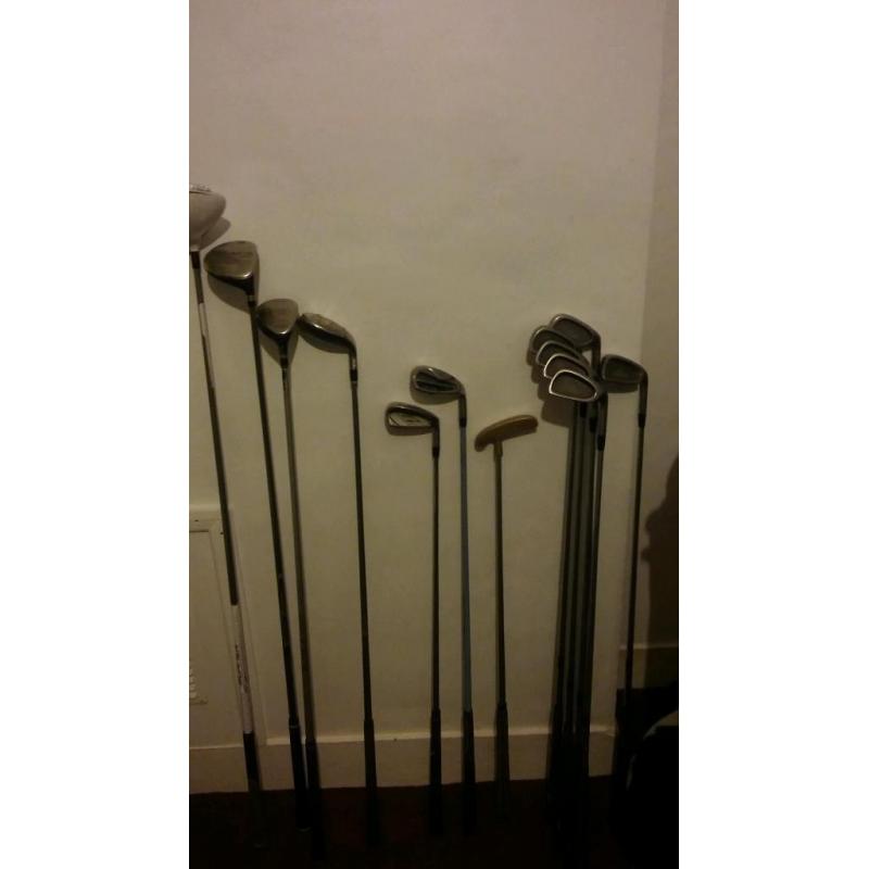 13 various used clubs inc bag. Taylormade domino. Lots pics.