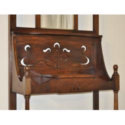 Attractive Antique Victorian Arts & Crafts Oak Mirror Back Hall Coat Stick Stand