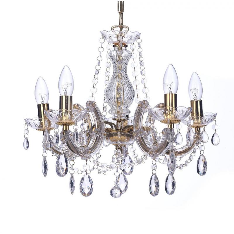 Marie Therese Style Chandelier With Acrylic Arms, Glass Droplets & Sconces Finished in Gold Finish