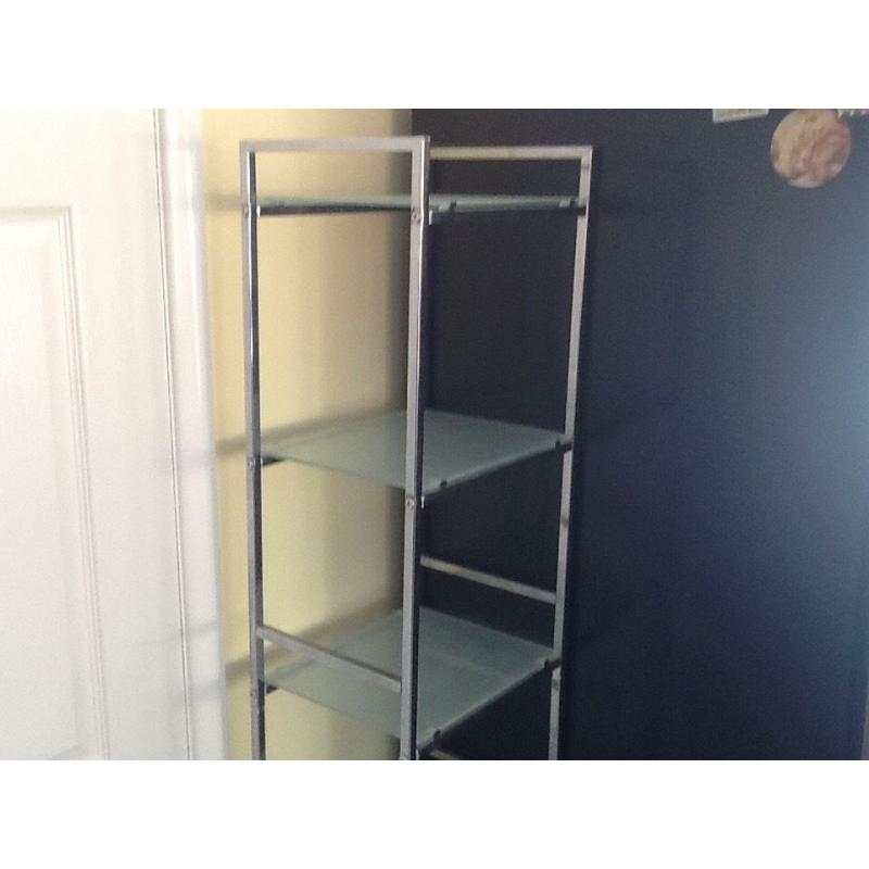 Stainless steel and glass shelving unit