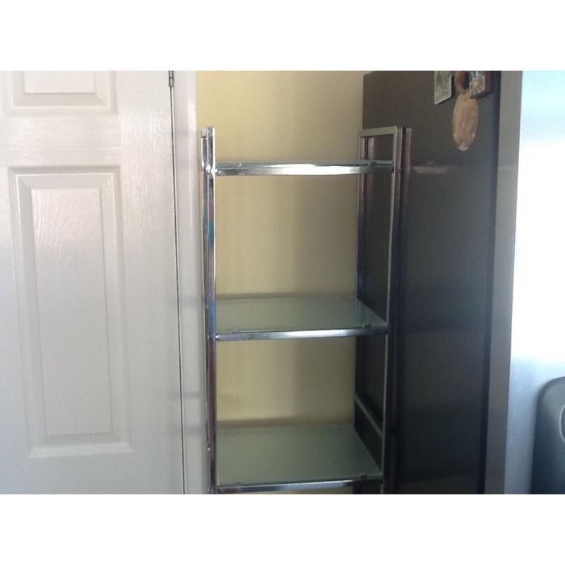 Stainless steel and glass shelving unit