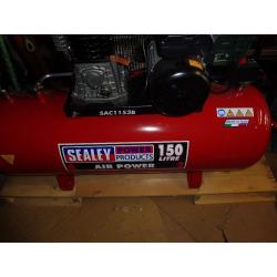 NEW SEALEY 3HP BELT DRIVE COMPRESSOR WITH 150LTR TANK