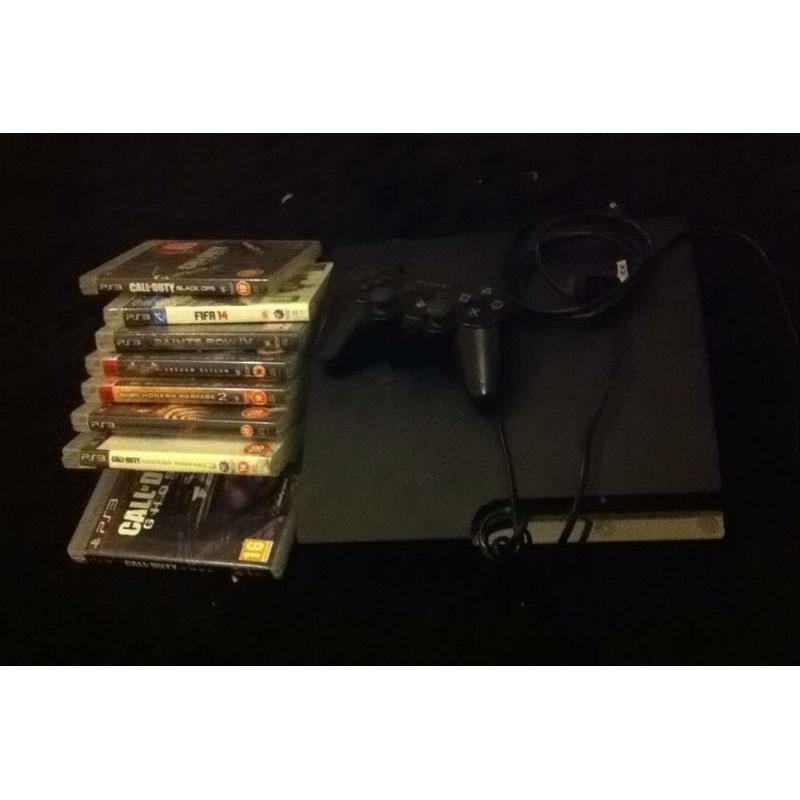 PS3 3 slim, up 8 to 10 games, controllers 2, an USB lead, 80