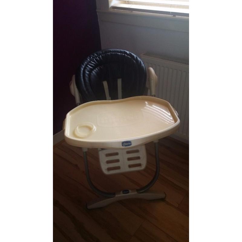 Chicco high chair, adjustable height, seat tilts back, from 6-36 months. Need gone asap