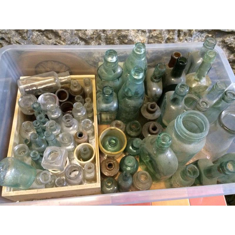 Collection of glass antique bottles