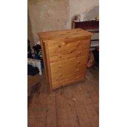 Pine chest of drawers and bedside table for sale