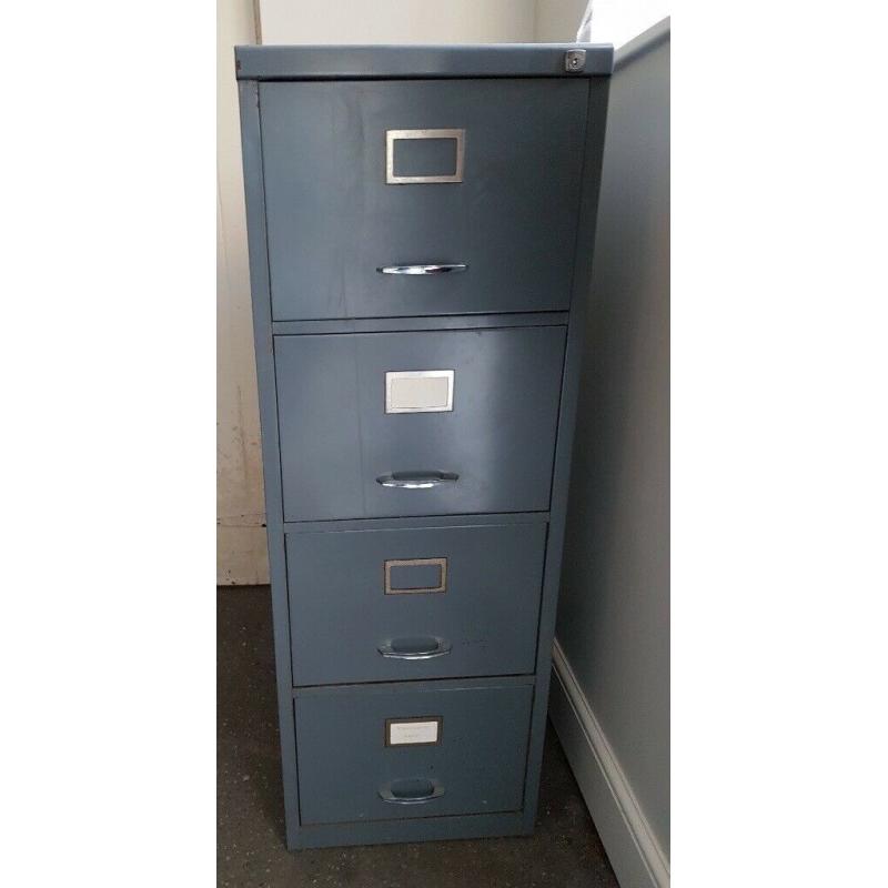 Filing cabinet - 4 drawer, tall, steel grey. Lockable.