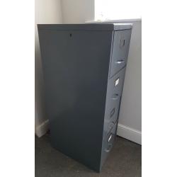 Filing cabinet - 4 drawer, tall, steel grey. Lockable.