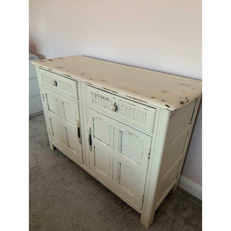 Shabby chic Cream Sideboard Cabinet. Rustic distressed style dresser unit