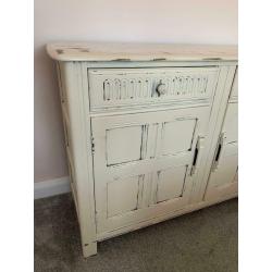 Shabby chic Cream Sideboard Cabinet. Rustic distressed style dresser unit