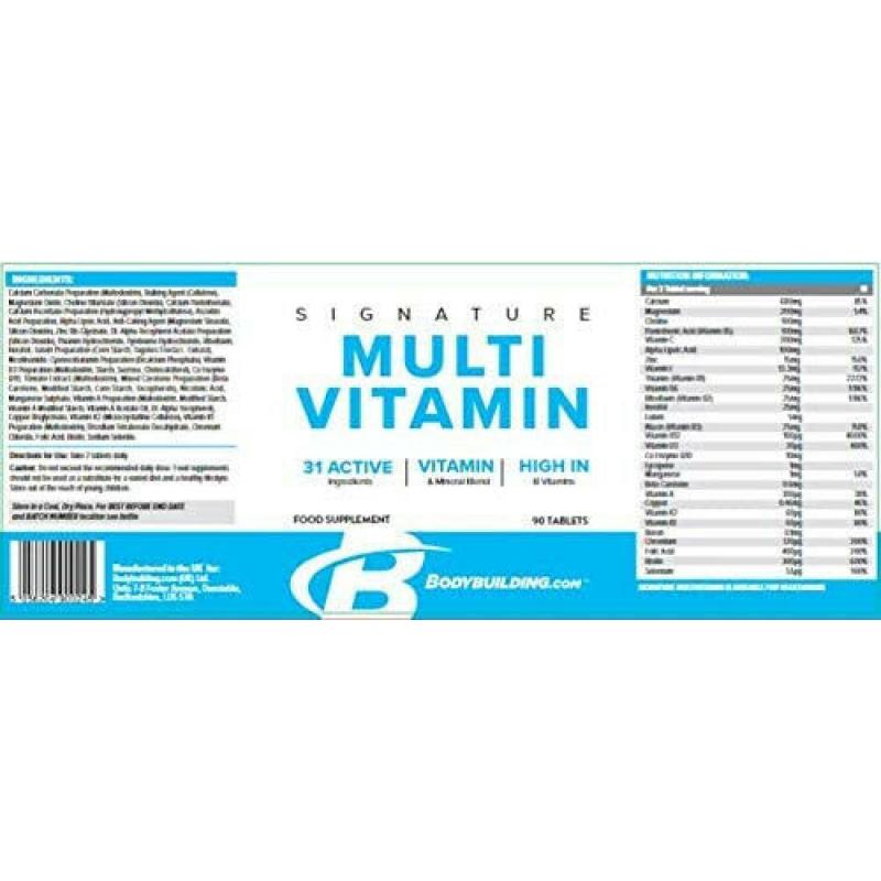 Bodybuilding dot com Signature Multivitamin, 31 Active Ingredients 90 Tabs UK Made (50 bottles)