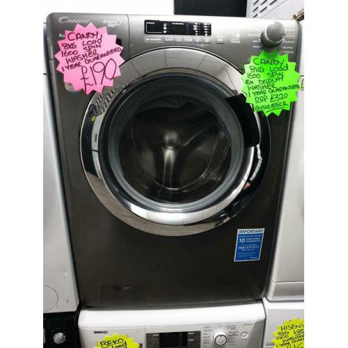 Candy grey 8kg load 1600 spin washing machine ex display