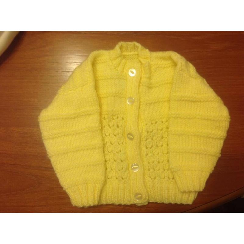 NEW, Hand knitted yellow baby cardigan, 3-6months