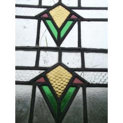 PAIR OF VINTAGE STAINED GLASS WINDOW PANES * ART DECO *