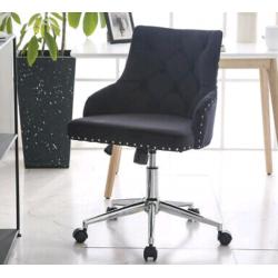 Black Crushed Velvet Fabric Home Office Chair Swivel High Adjustable.