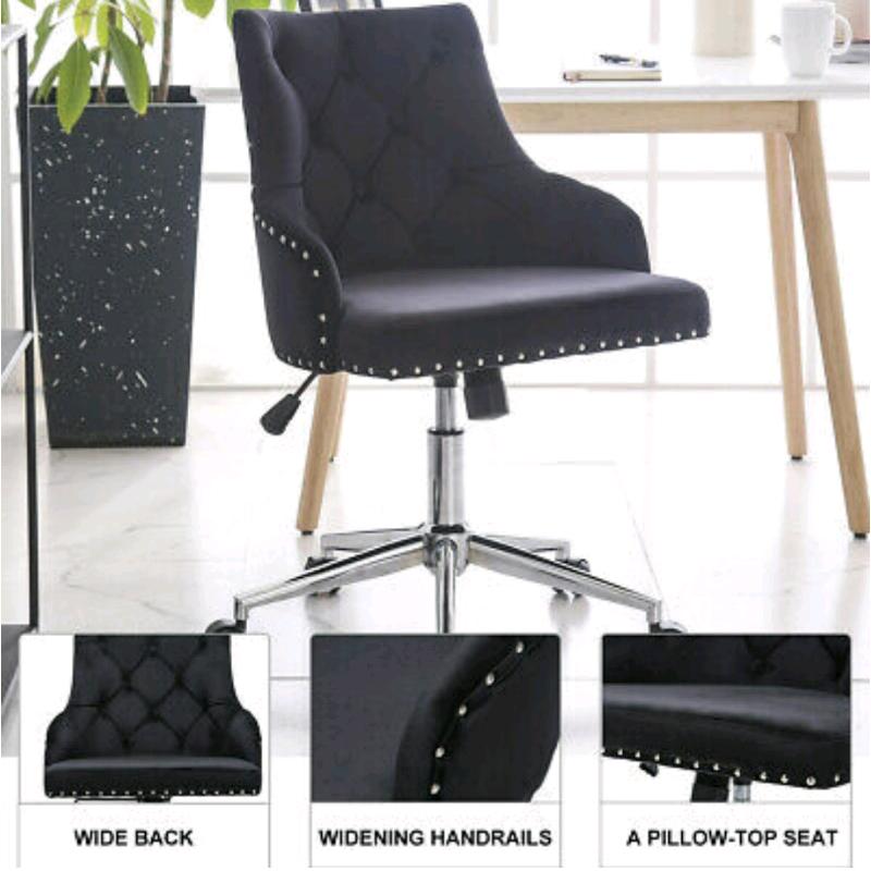 Black Crushed Velvet Fabric Home Office Chair Swivel High Adjustable.