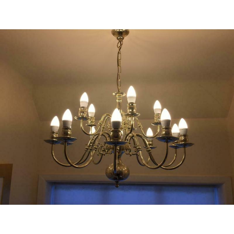 Brass Chandelier 15 arm with LED bulbs