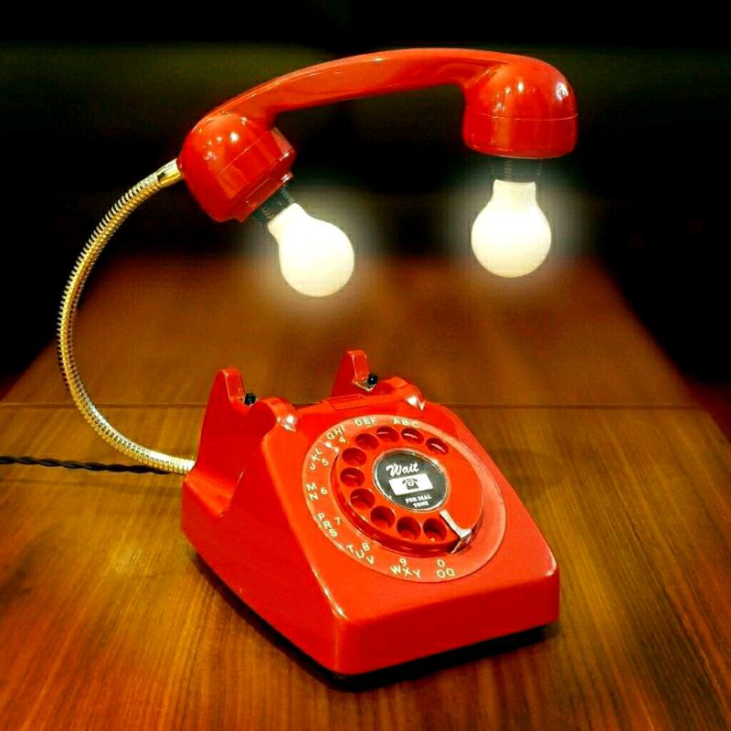 Upcycled 1960s Retro Vintage Red Rotary Telephone Lamp