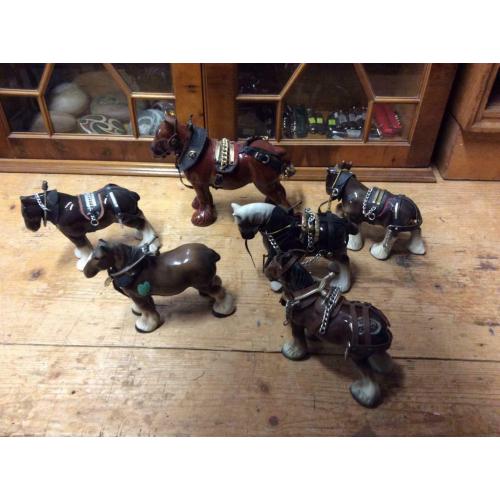 6 Ceramic Shire Horses