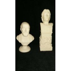 2 ALABASTER BUSTS OF ALEXANDER THE GREAT AND SOCRATES. MINT AND STUNNING.
