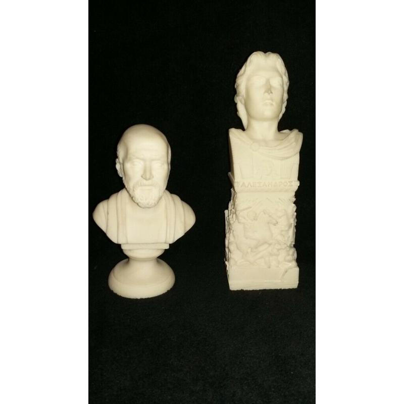 2 ALABASTER BUSTS OF ALEXANDER THE GREAT AND SOCRATES. MINT AND STUNNING.
